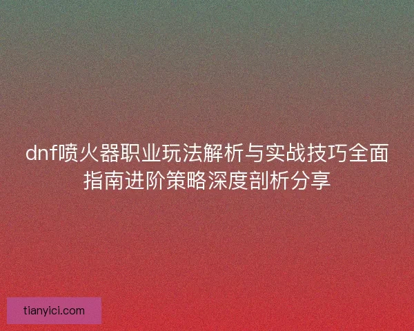 dnf喷火器职业玩法解析与实战技巧全面指南进阶策略深度剖析分享