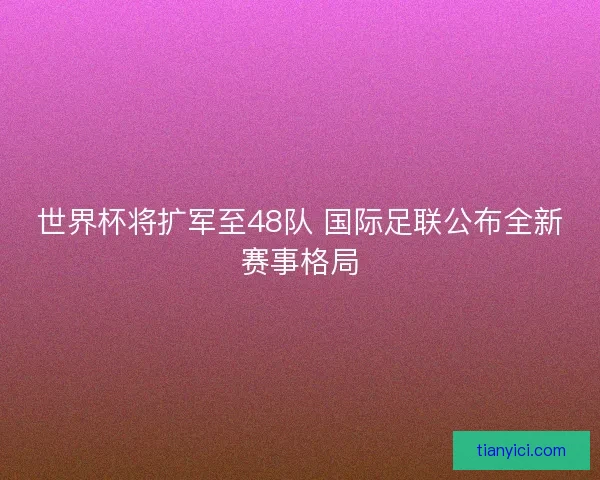 世界杯将扩军至48队 国际足联公布全新赛事格局